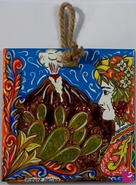quadri in vendita online - Ceramica siciliana - collezione 2019 n.° 73  serie :  souvenir  siciliani 