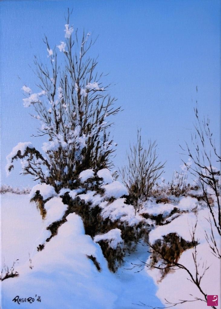 quadri in vendita online - Cespugli innevati