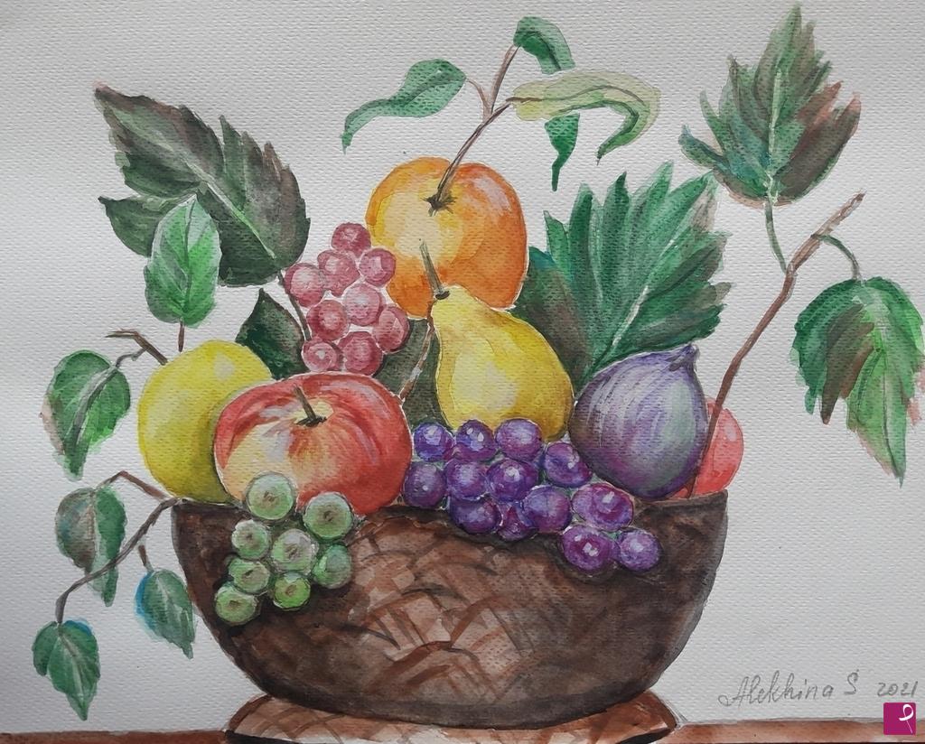 quadri in vendita online - Cestino con la frutta 