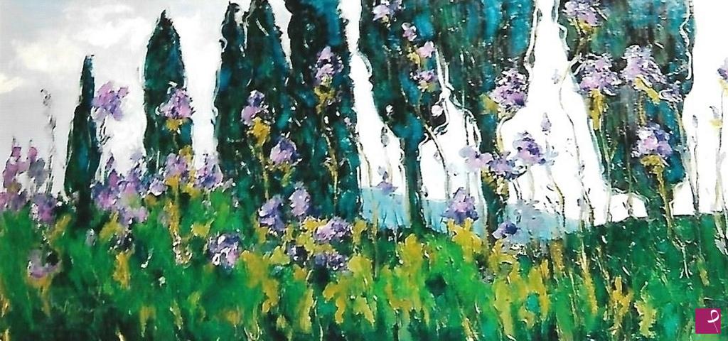 quadri in vendita online - Cipressi e iris