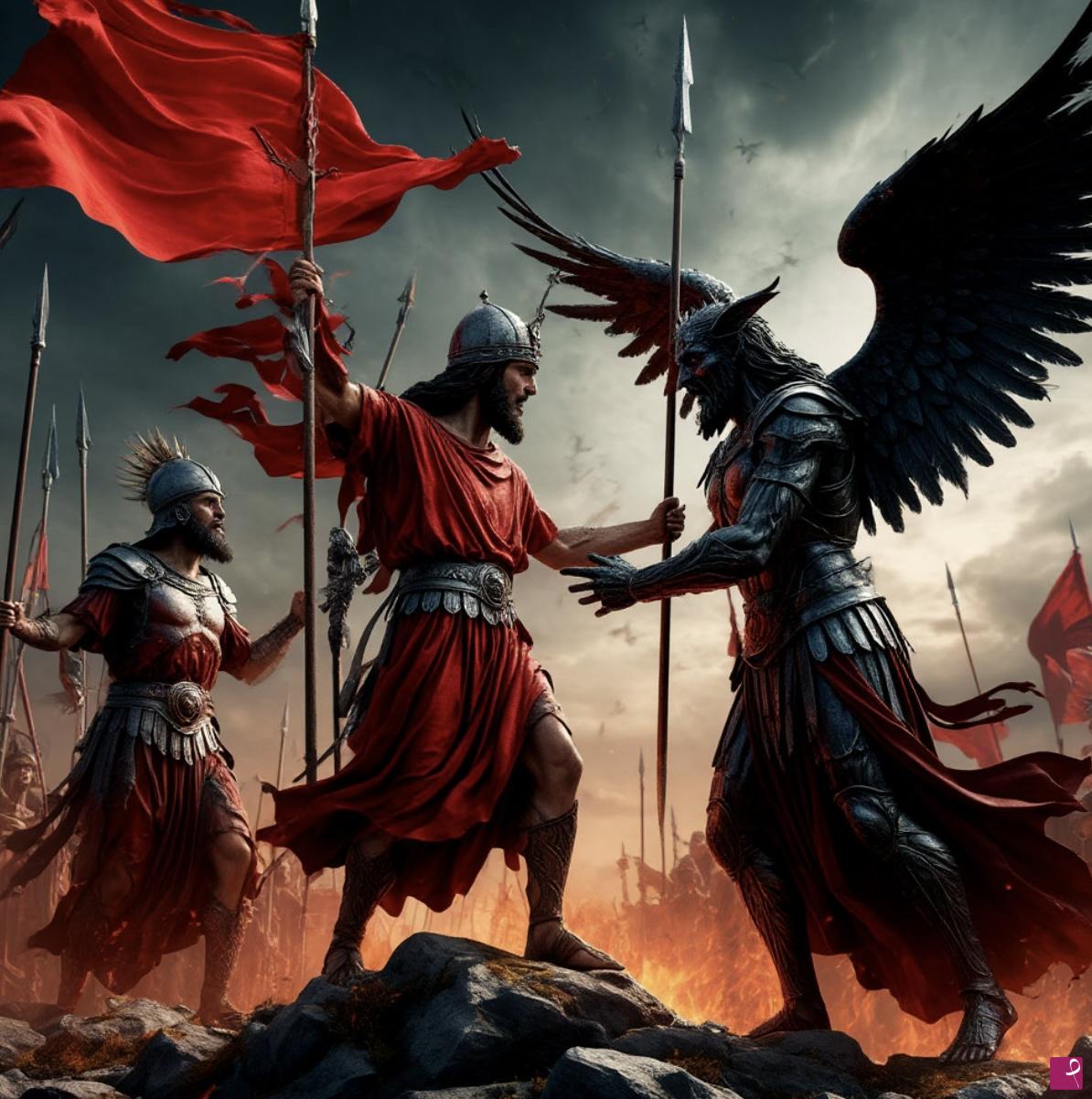 quadri in vendita online - City ​​warriors against the demon