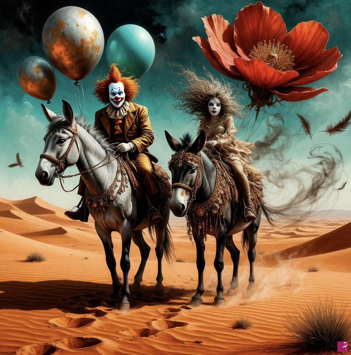 quadri in vendita online - Clowns in the desert2
