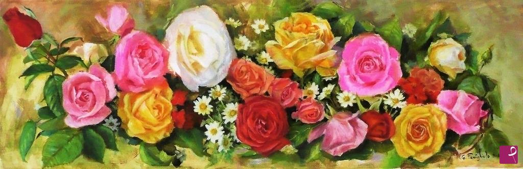 quadri in vendita online - Composizione di rose e margherite