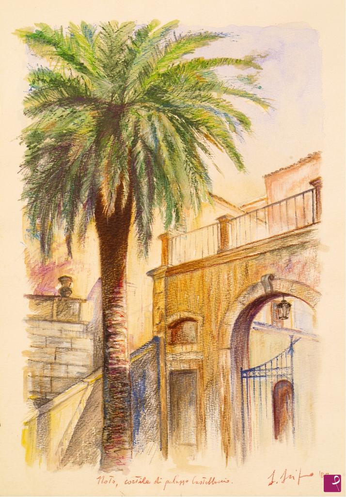 quadri in vendita online - Cortile interno di un palazzo