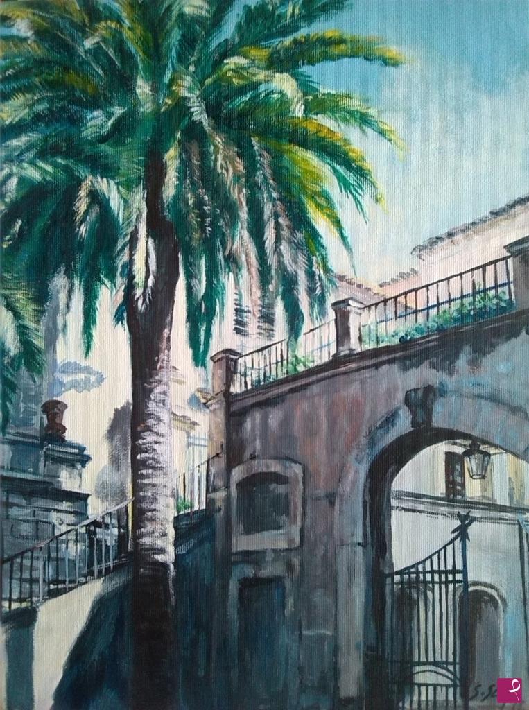 quadri in vendita online - Cortile interno di un palazzo del '700