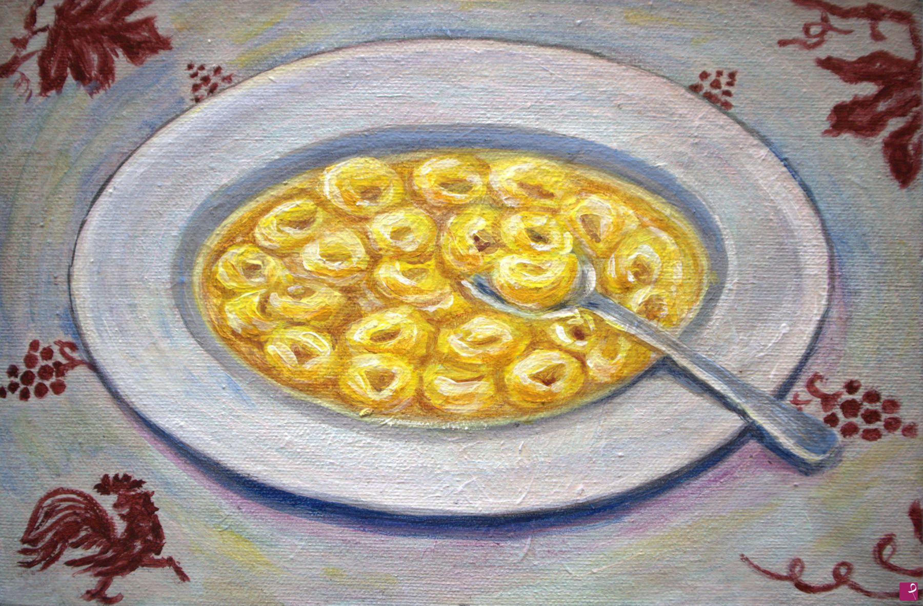 quadri in vendita online - Cucina romagnola. Cappelletti in brodo