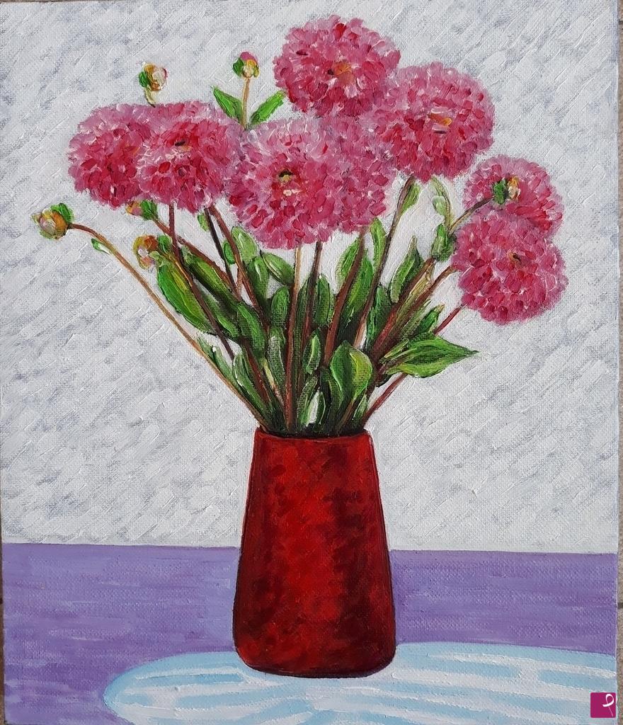 quadri in vendita online - DALIE ROSA IN VASO (2017)