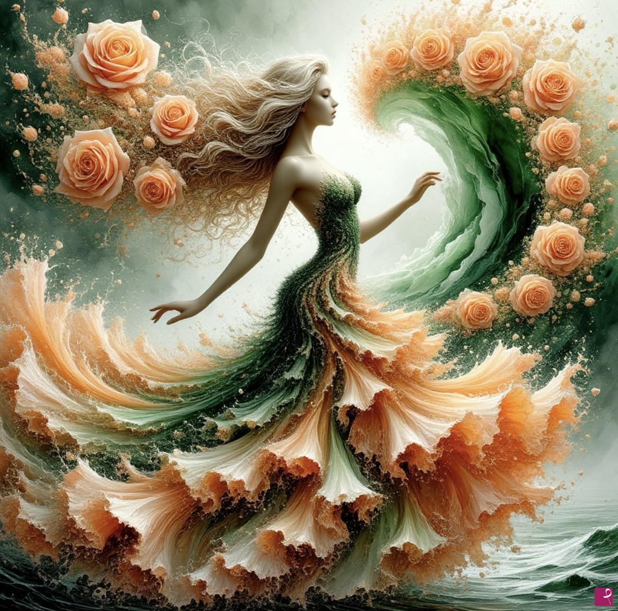 quadri in vendita online - Dancing women in flowers 