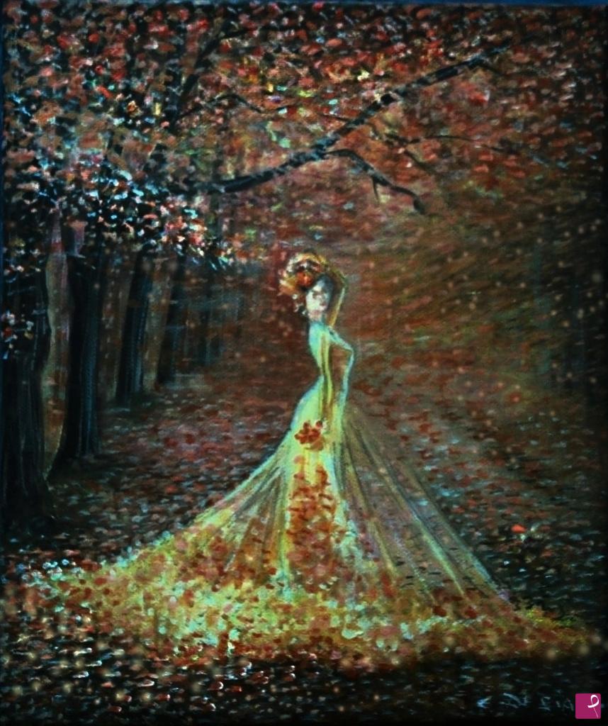 quadri in vendita online - Dea  Autunno  colora  il  bosco