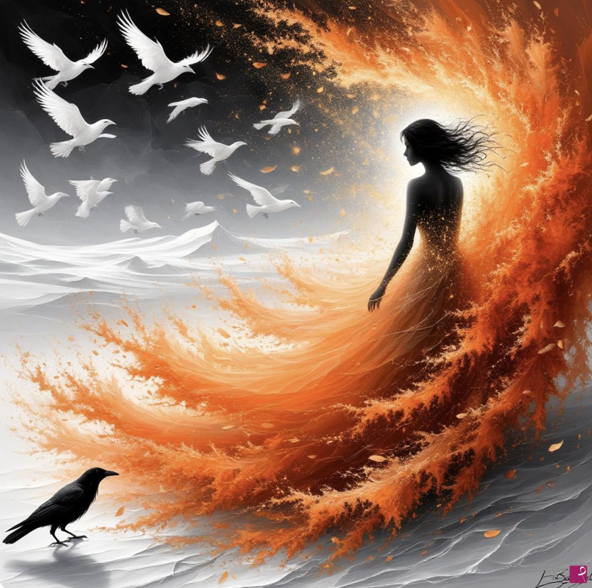 quadri in vendita online - Desert, girl, birds 2