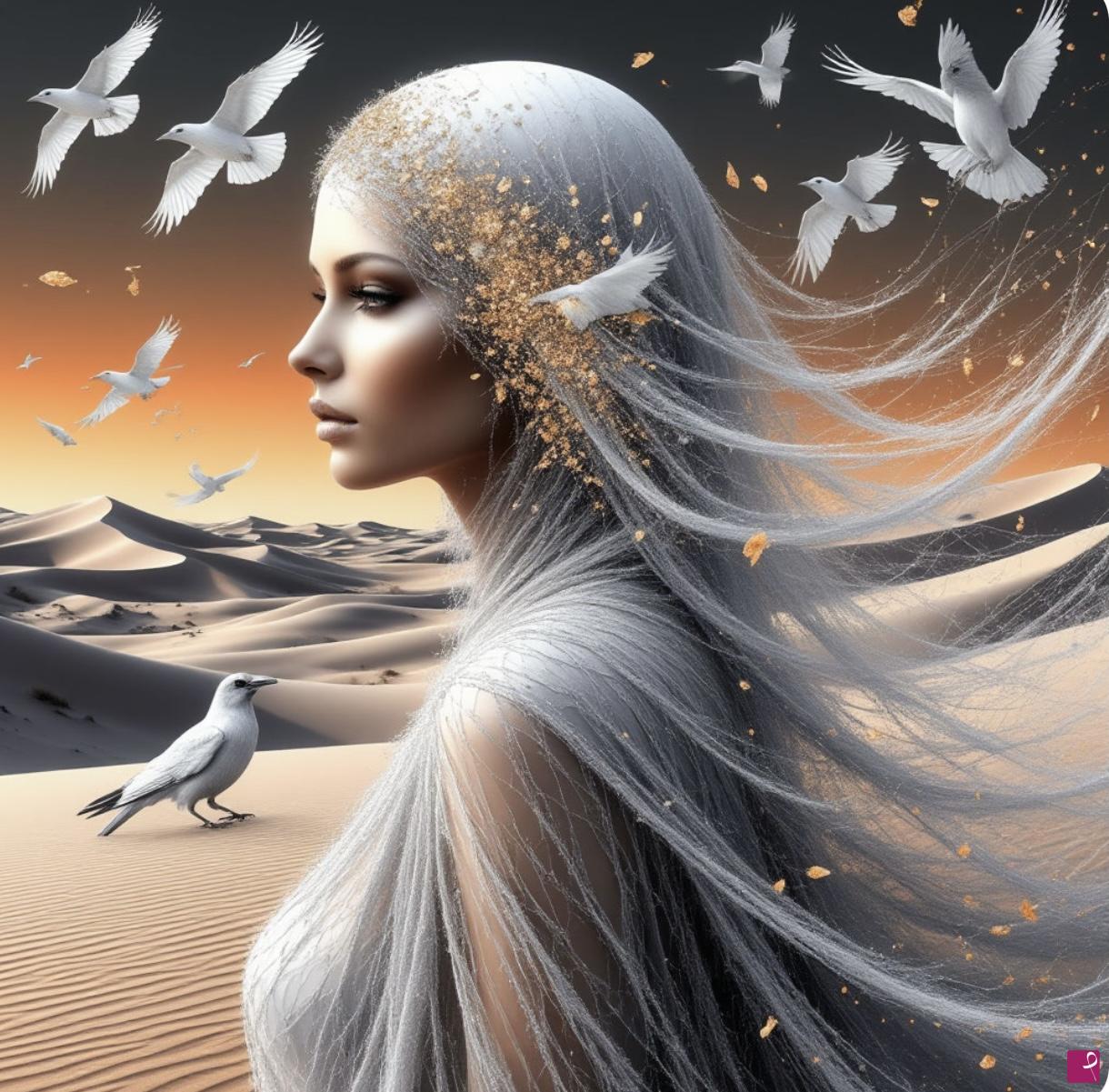 quadri in vendita online - Desert, girl, birds