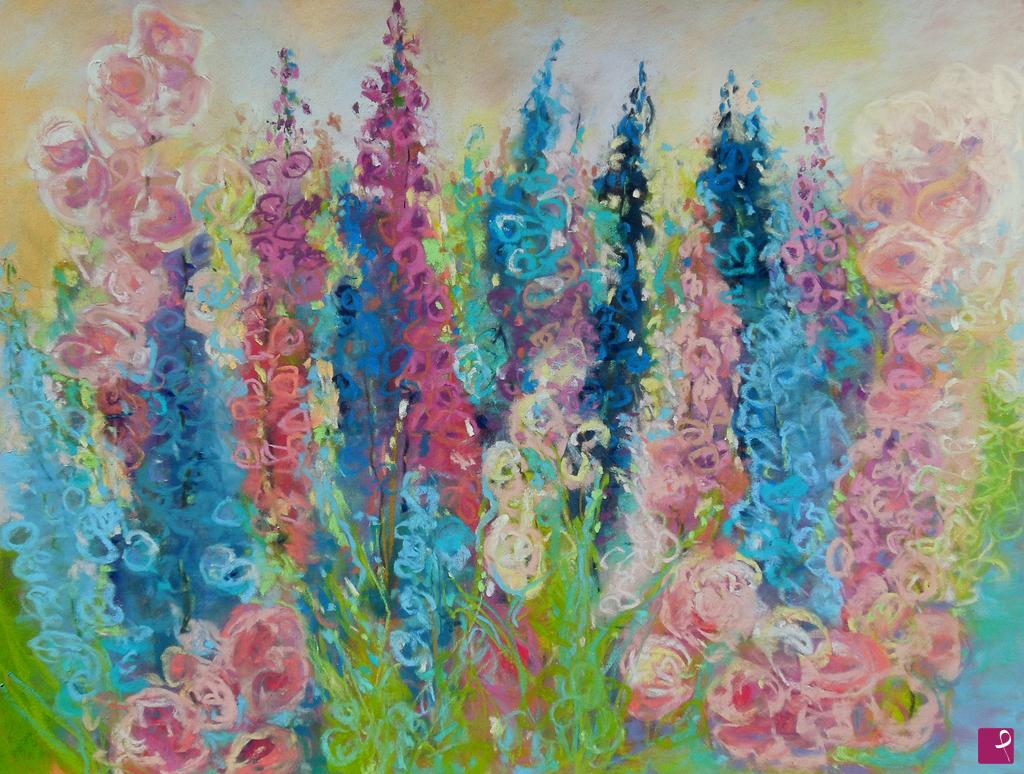 quadri in vendita online - Digitale rosa e azzurra in giardino - 215