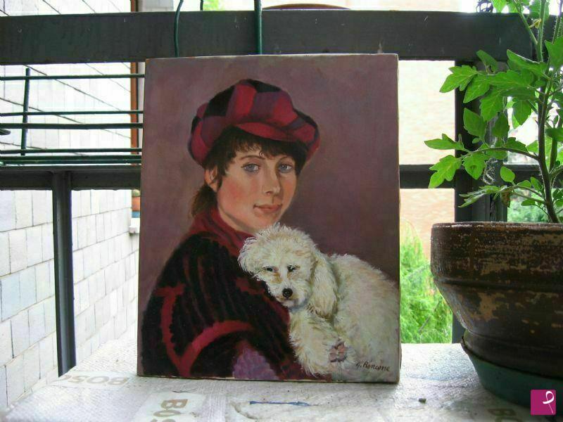 quadri in vendita online - donna con cagnolino