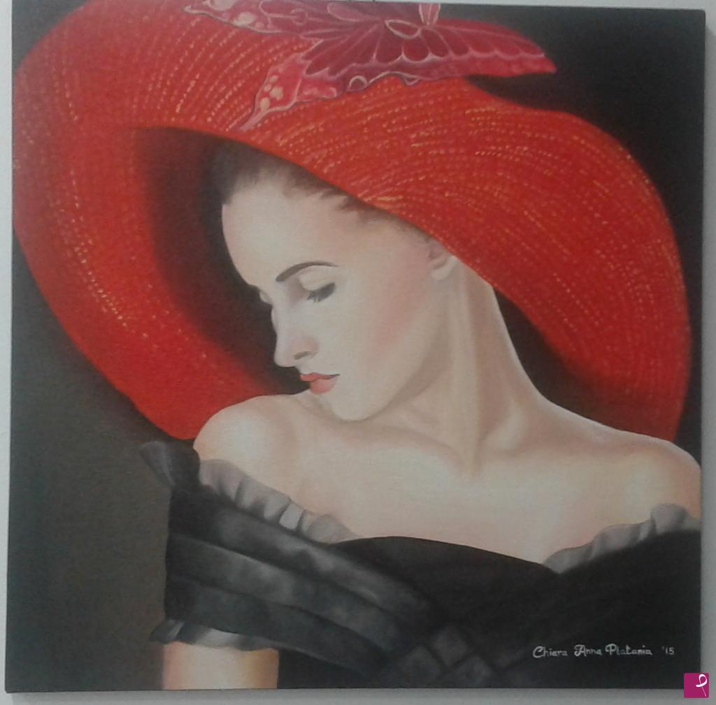 quadri in vendita online - Donna con cappello 