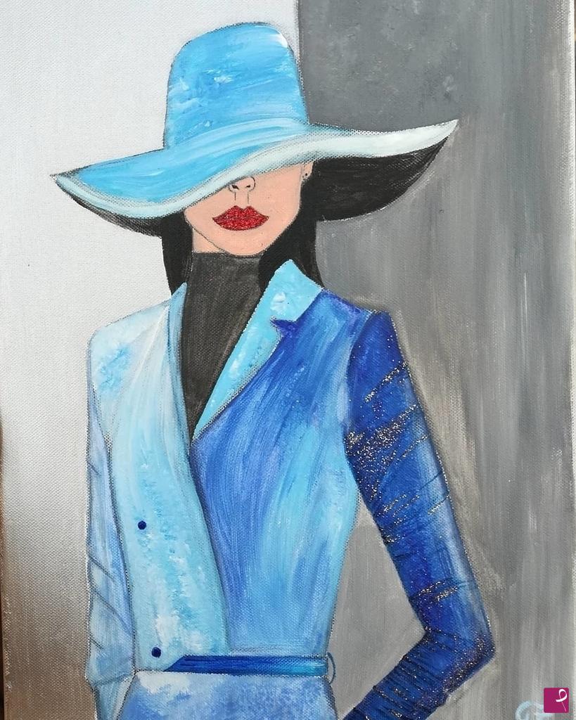 quadri in vendita online - Donna con cappello