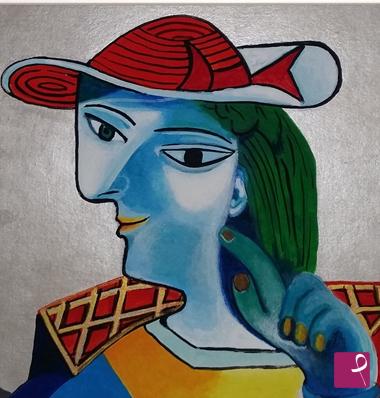 quadri in vendita online - Donna con cappello