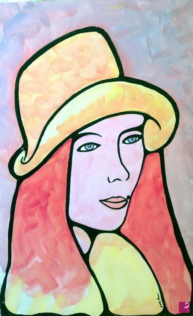 quadri in vendita online - Donna con cappello