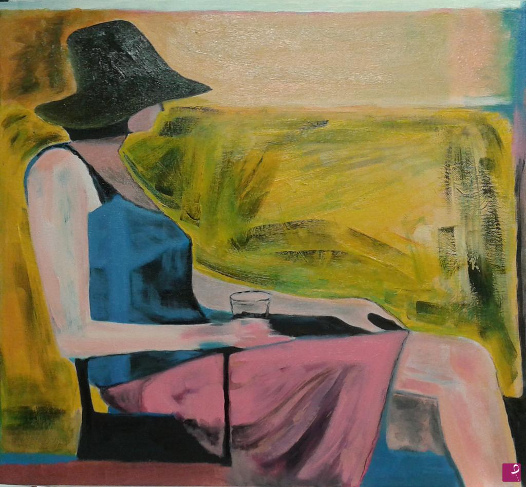 quadri in vendita online - Donna con cappello