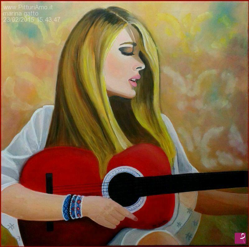 quadri in vendita online - Donna con chitarra