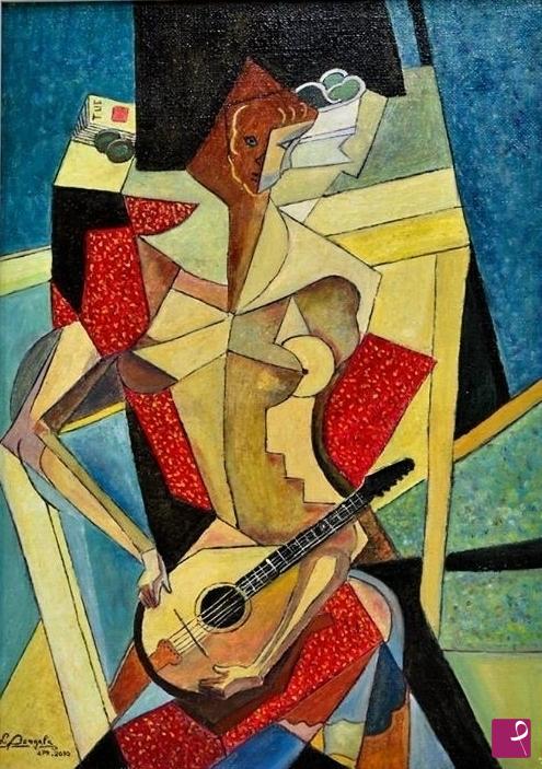 quadri in vendita online - Donna con chitarra