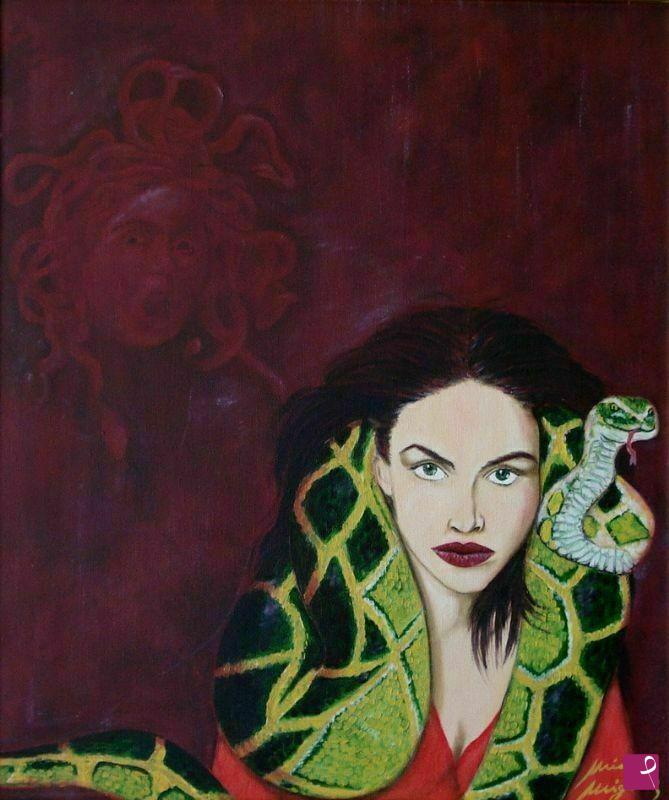 quadri in vendita online - Donna con serpente