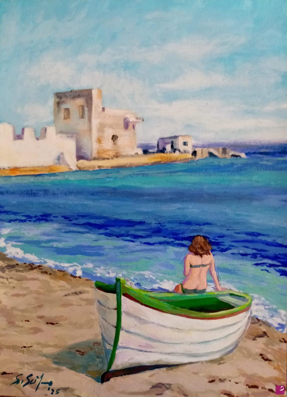 quadri in vendita online - Donna sulla spiaggia