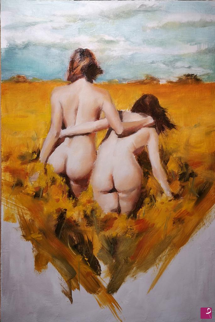 quadri in vendita online - Donne nude in un campo
