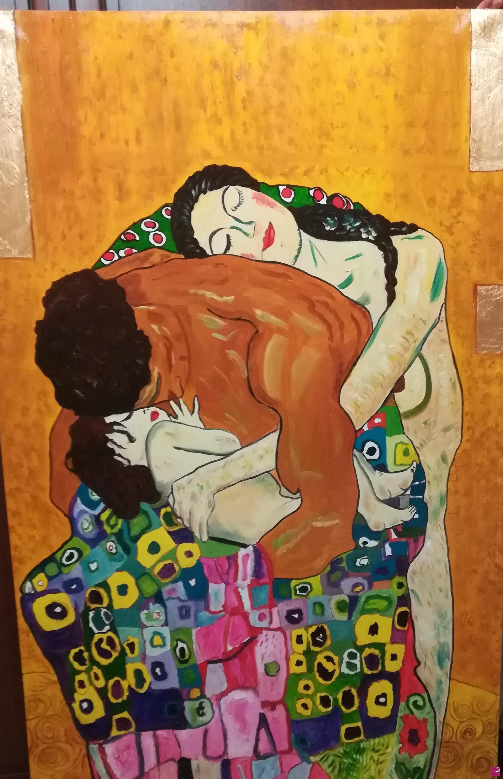 quadri in vendita online - Famiglia dipinto ad olio su tela copia di Klimt 