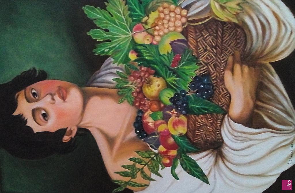 quadri in vendita online - Fanciullo con canestro di frutta