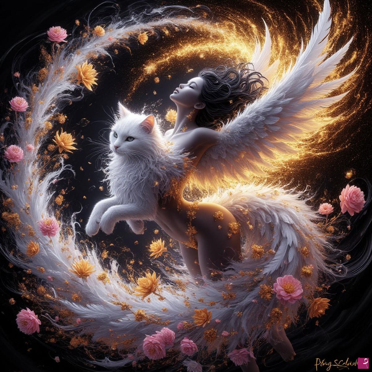 quadri in vendita online - Fantastic girl-angel-cat