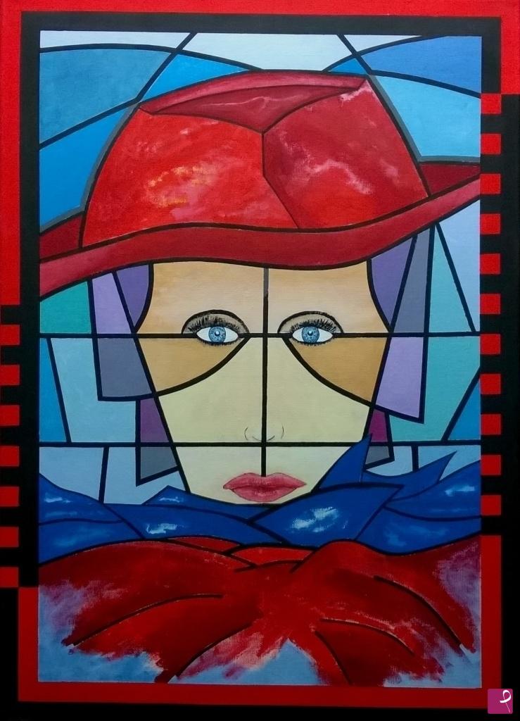 quadri in vendita online - Figura con cappello rosso