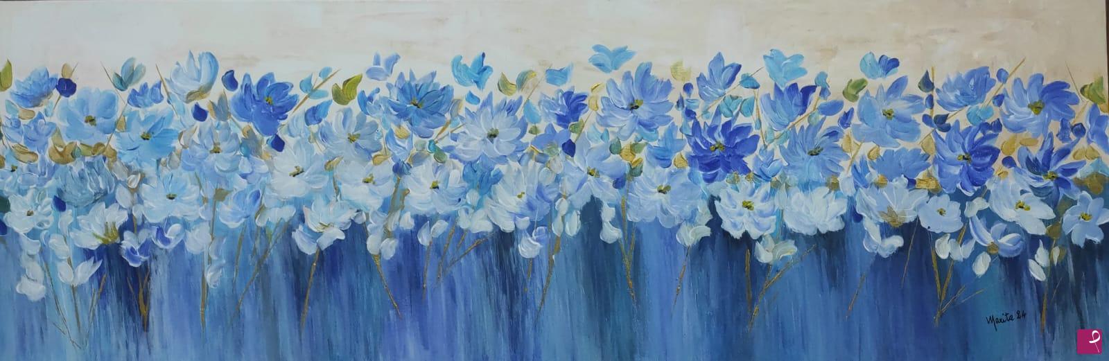 quadri in vendita online - Fiori bianchi e blu