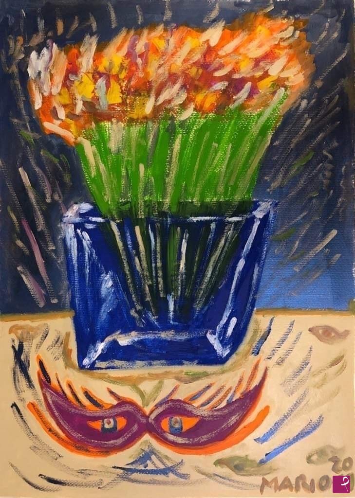 quadri in vendita online - Fiori e maschera 