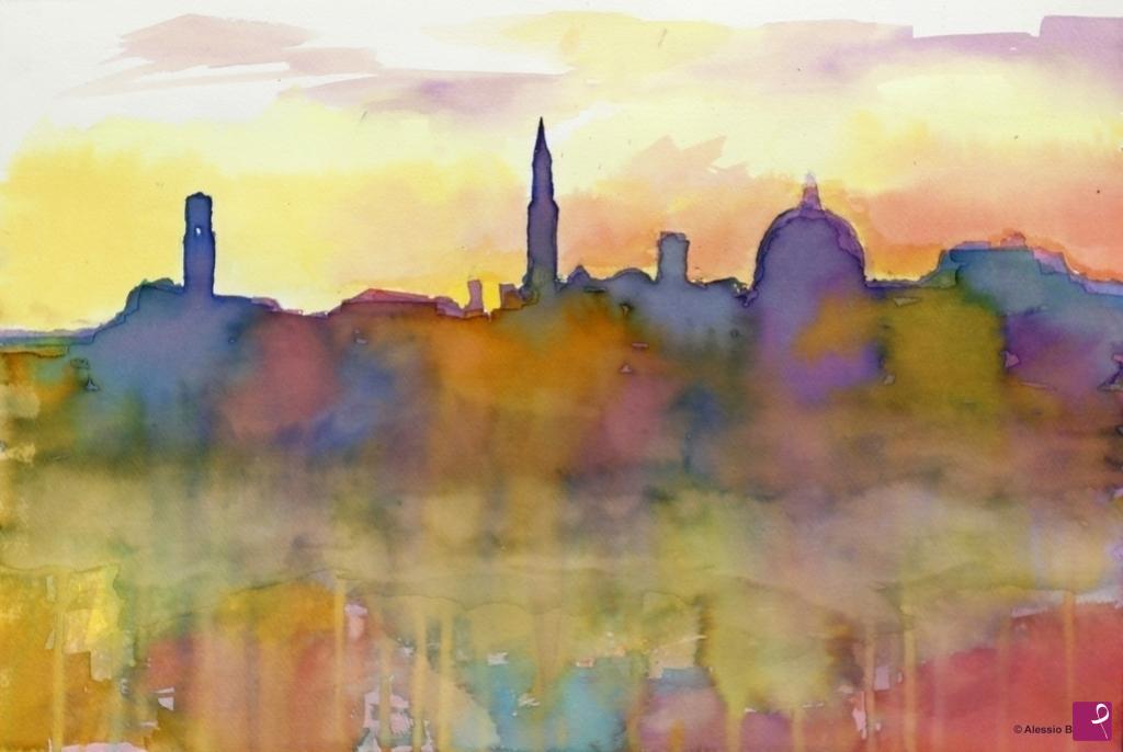 quadri in vendita online - Firenze, tramonto dal Lungarno Benvenuto Cellini