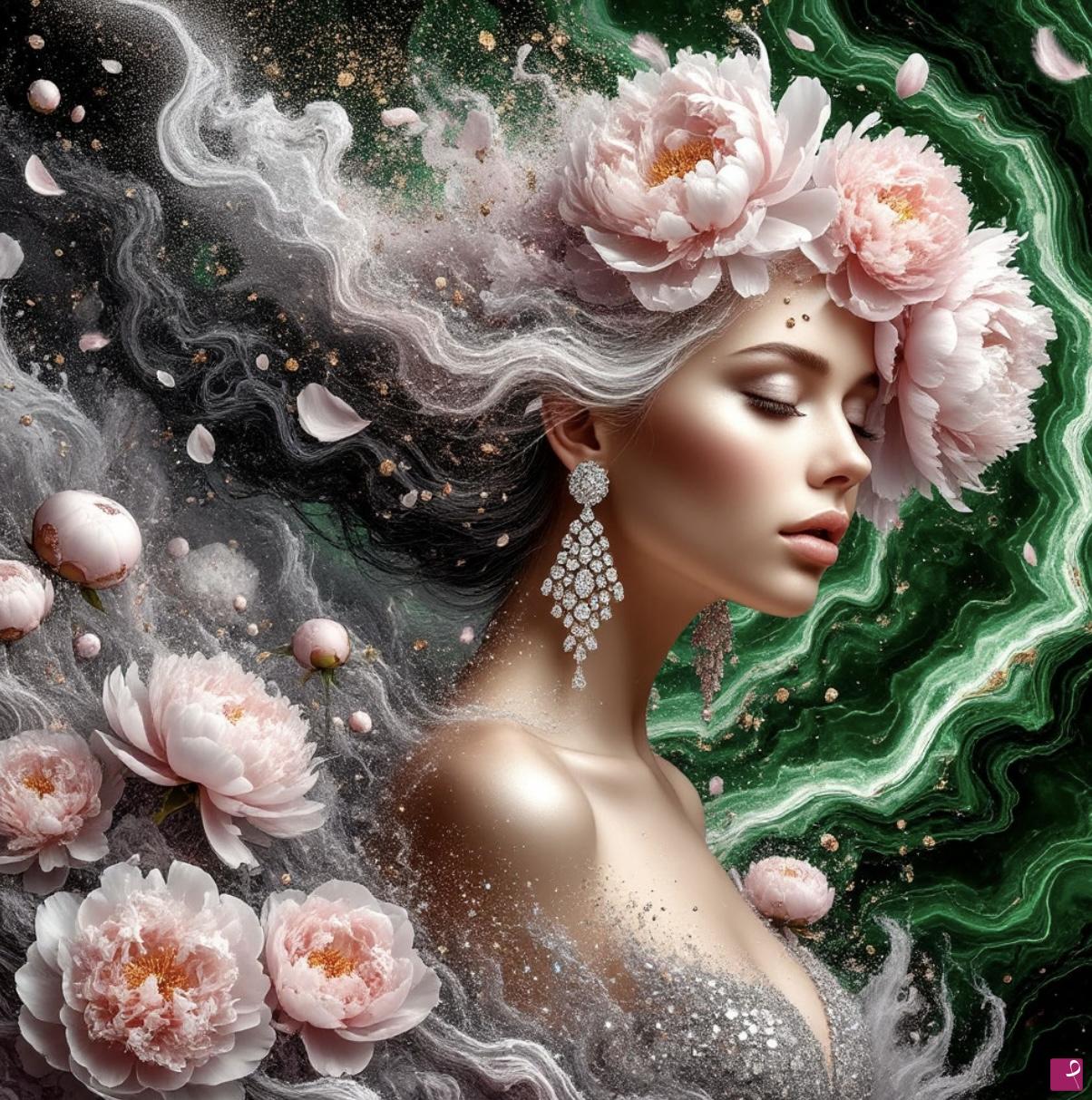 quadri in vendita online - Flowers in woman head