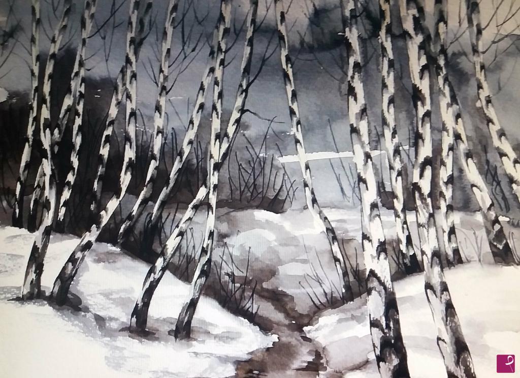 quadri in vendita online - foresta di BETULLE invernale 