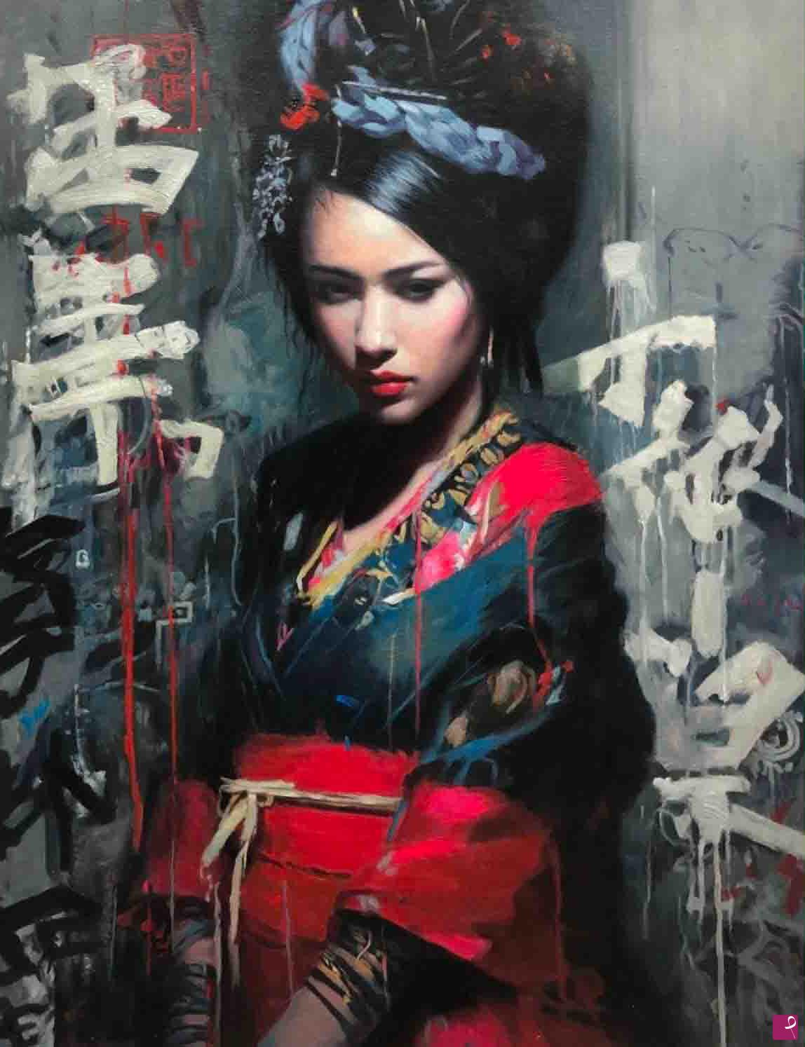 quadri in vendita online - Frammenti di kimono nel caos 