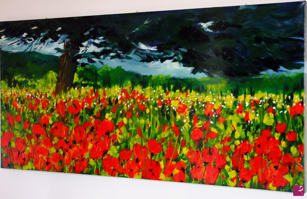 quadri in vendita online - Fresh leaves, poppies ....