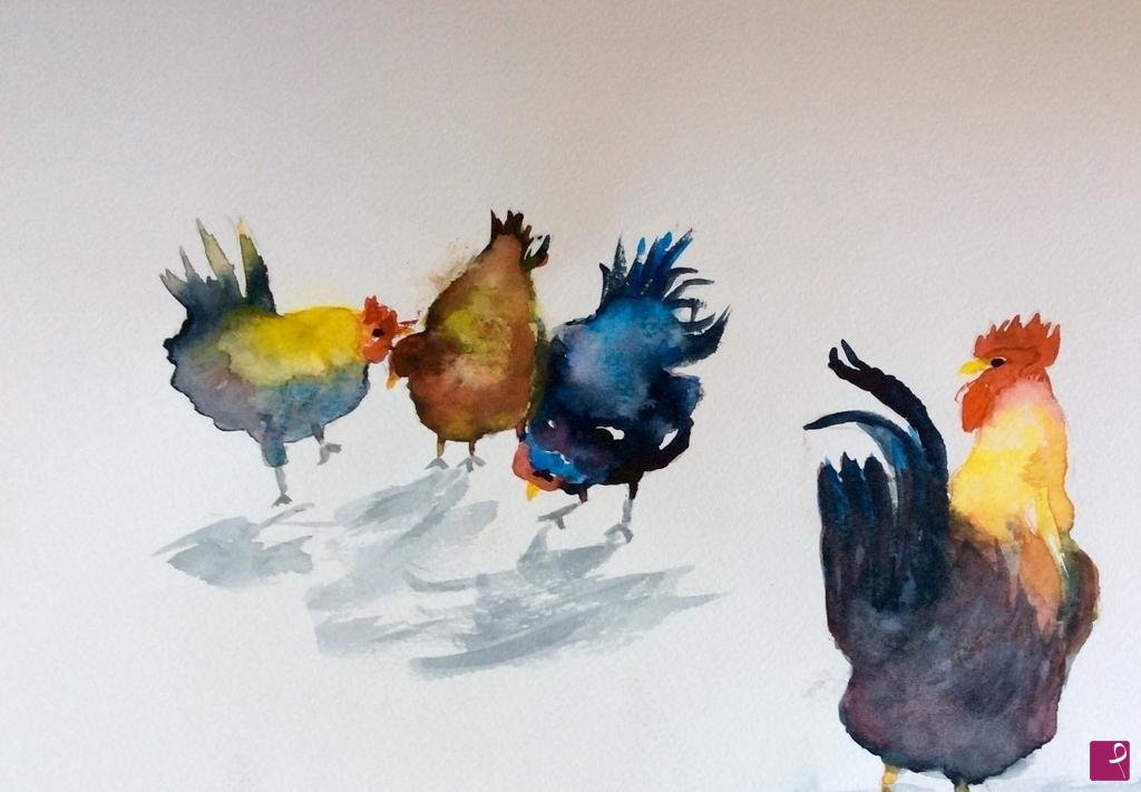 quadri in vendita online - Gallo e galline