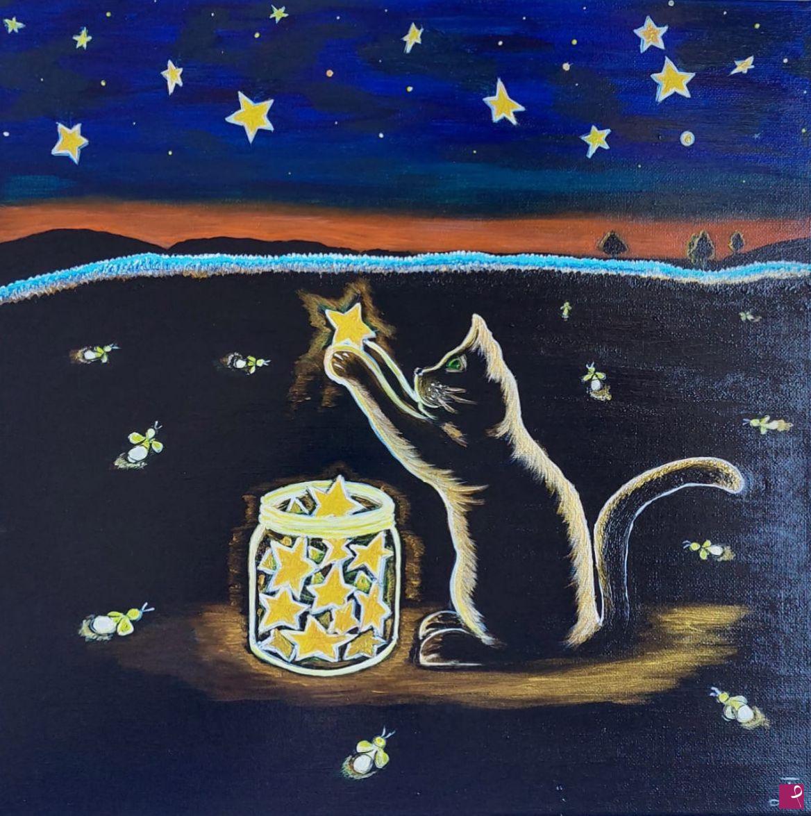 quadri in vendita online - Gatto Stellare