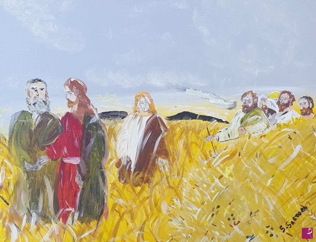quadri in vendita online - Gesù nel campo di grano
