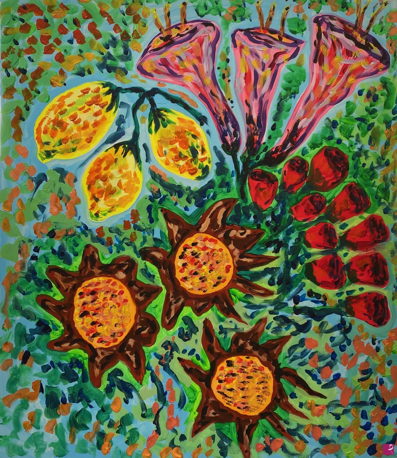 quadri in vendita online - Girasoli , limoni e fiori