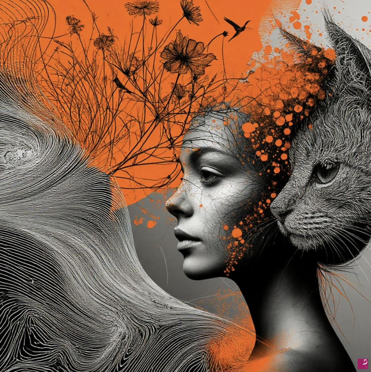 quadri in vendita online - Girl and cat