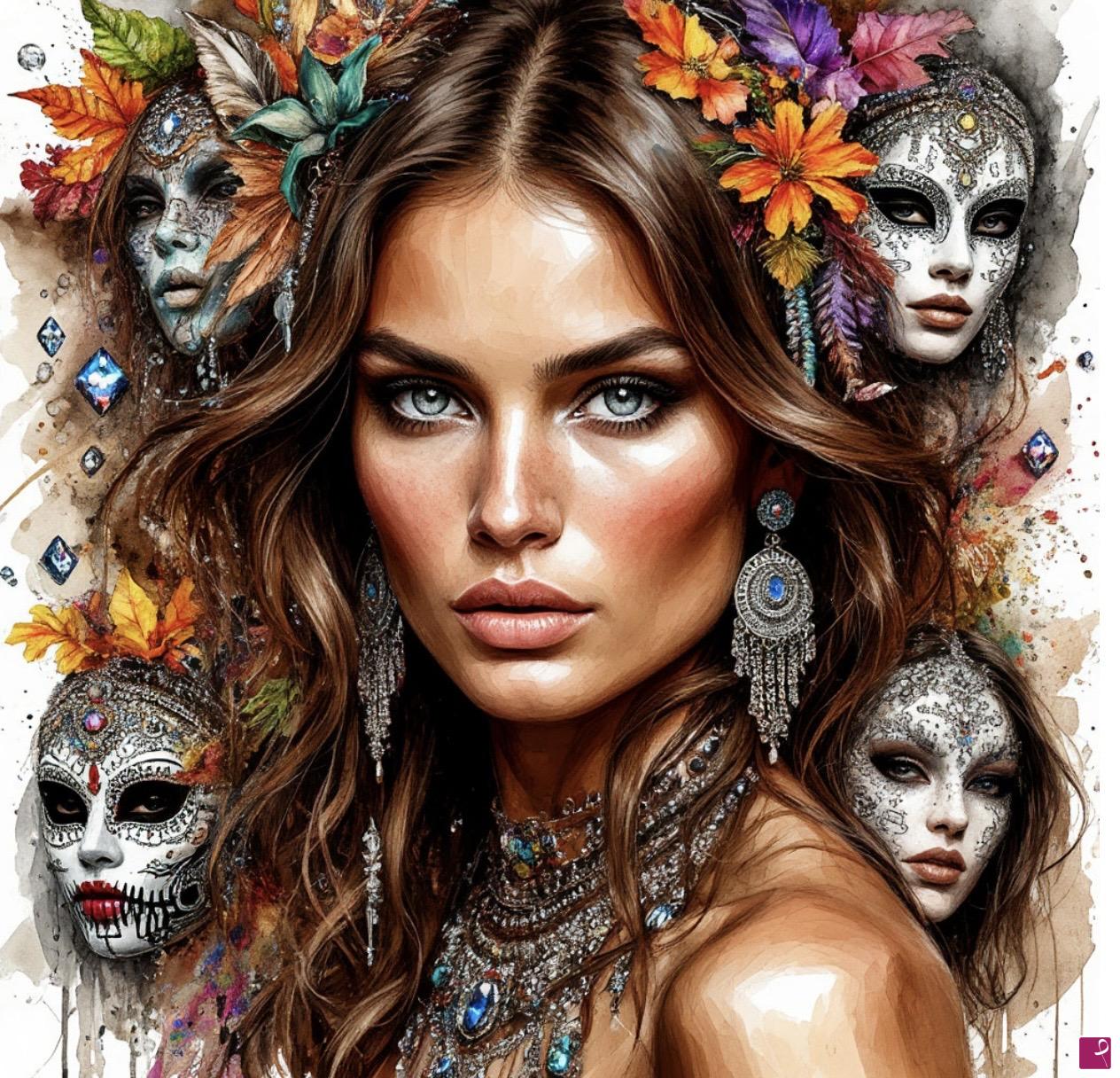 quadri in vendita online - Girl and her masks
