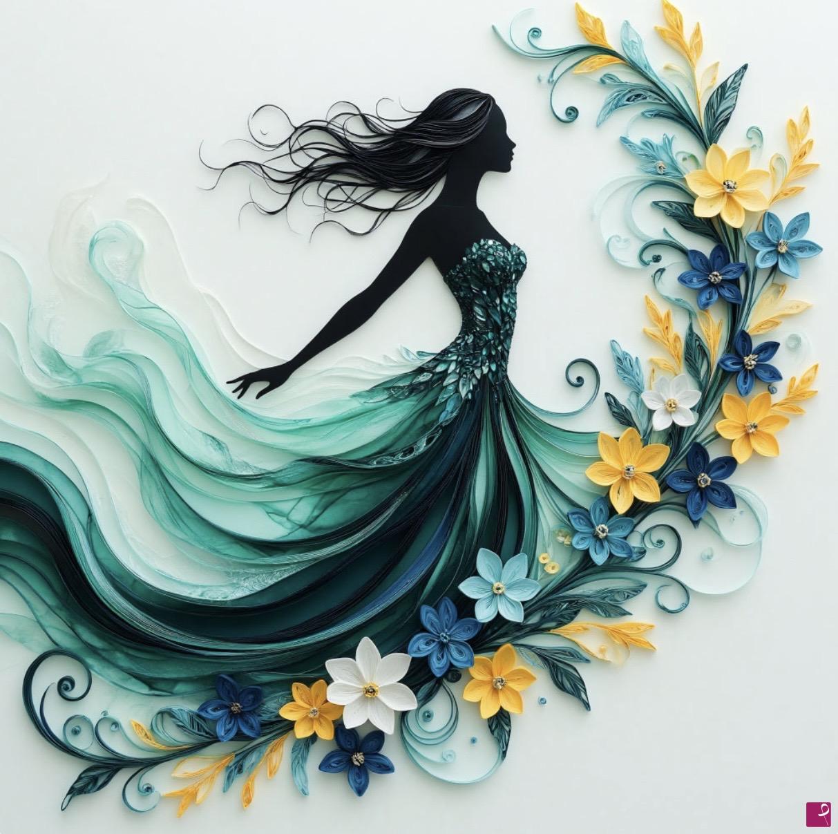 quadri in vendita online - Girl in flower wave 