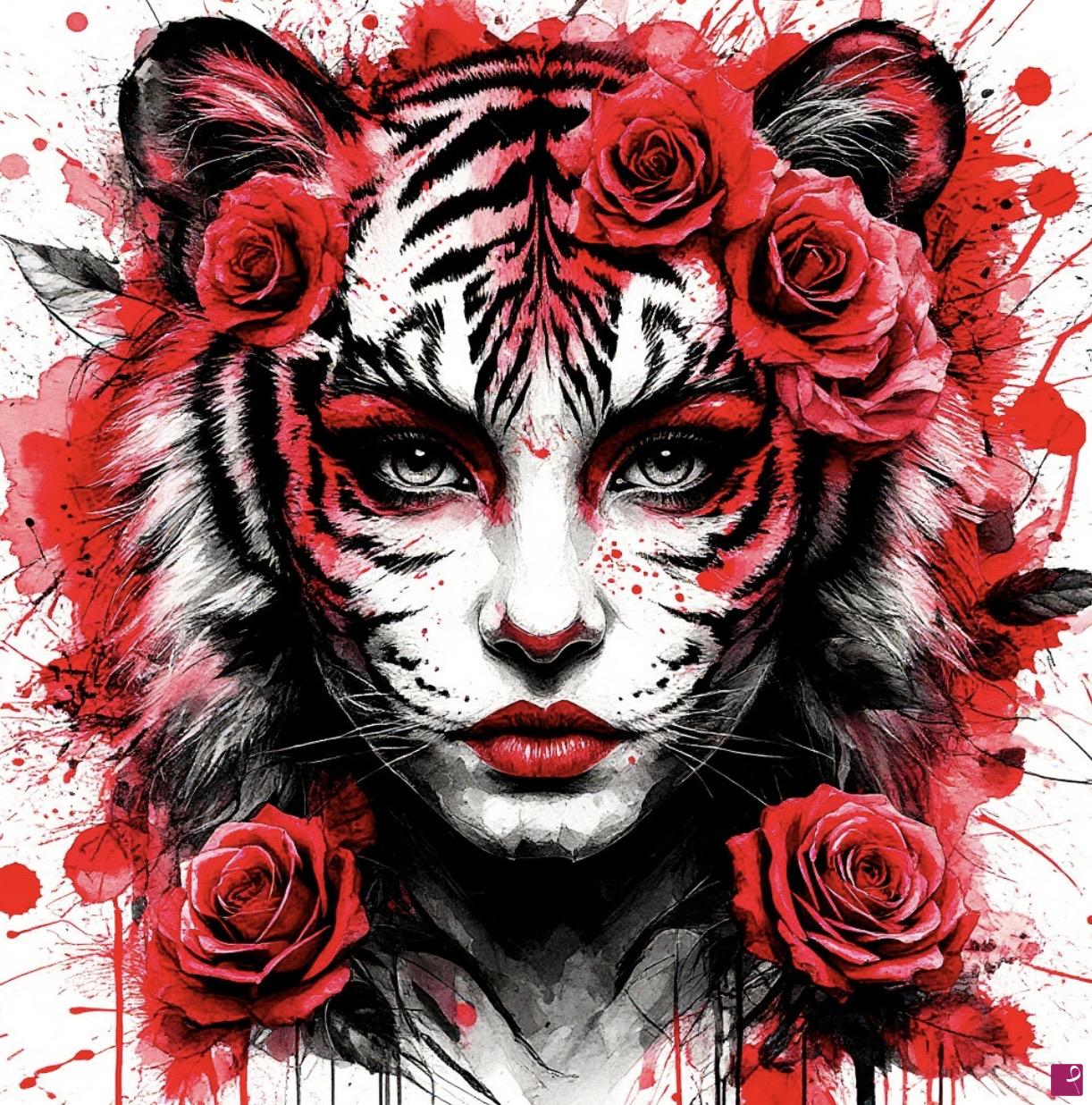 quadri in vendita online - Girl in mask tiger 