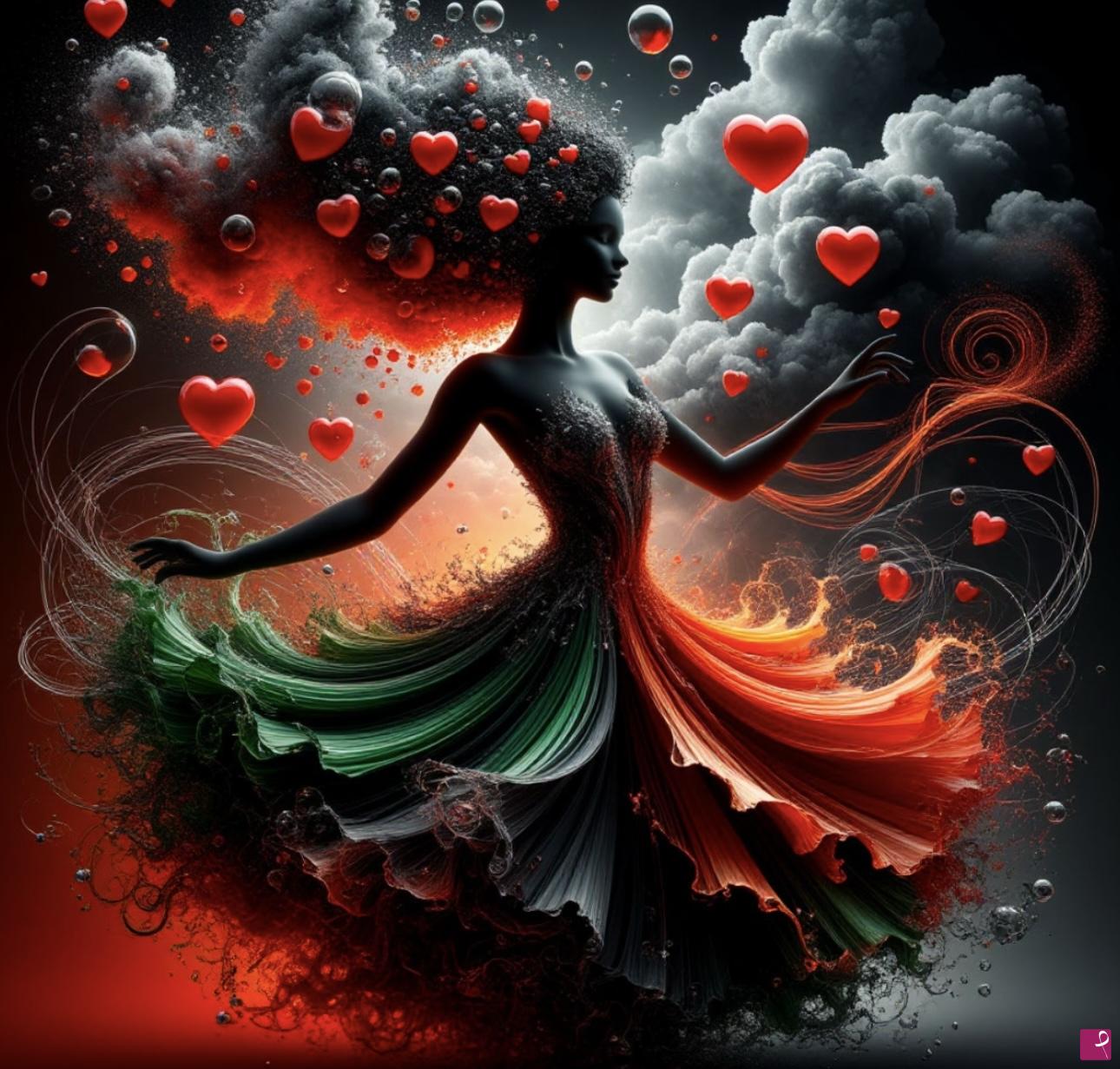 quadri in vendita online - Girl in sky, many hearts 