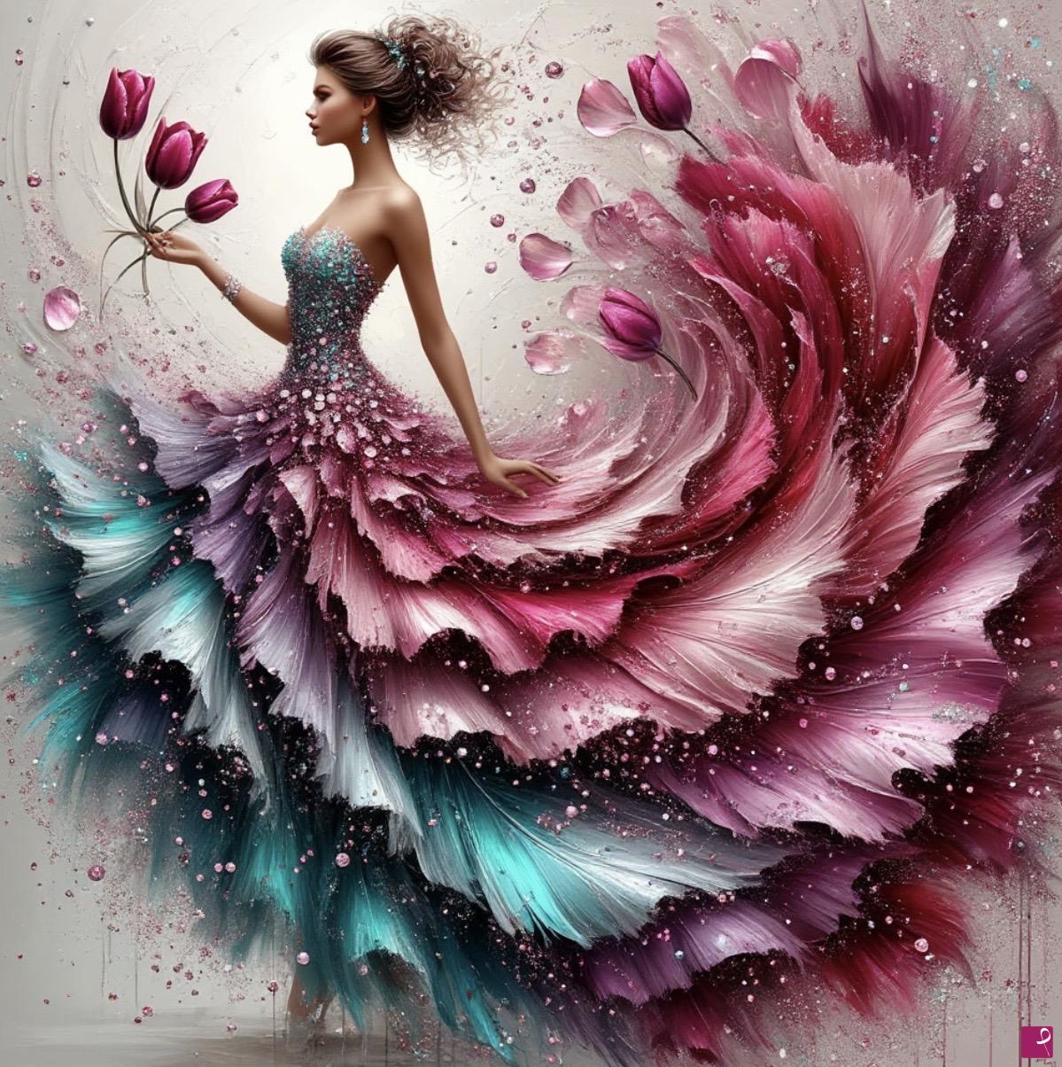 quadri in vendita online - Girl with tulips