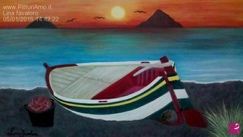 quadri in vendita online - Gozzo al tramonto