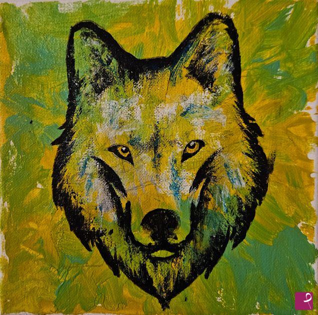 quadri in vendita online - Green wolf